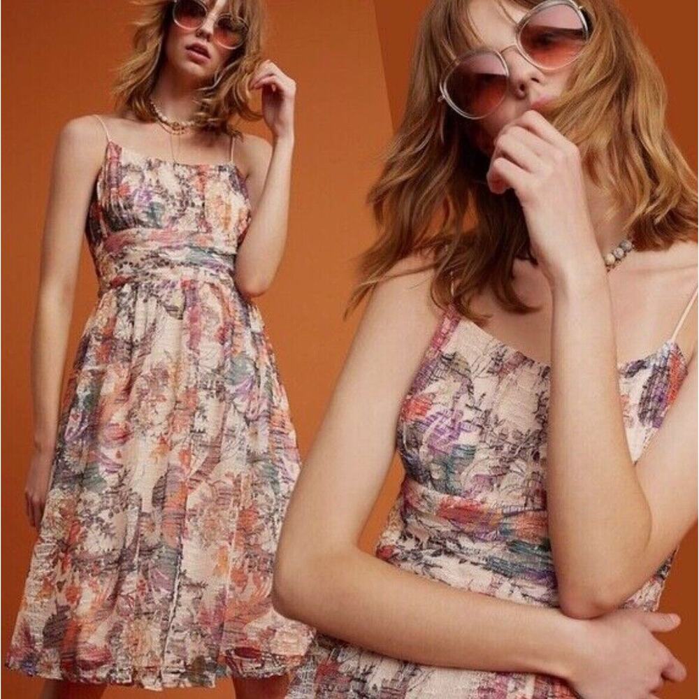 Anthropologie Maeve Garden Party McKenzie Floral Lace Fit Flare Sundress Sz 10
